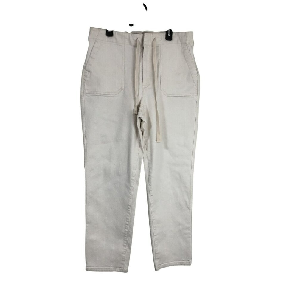 J.Crew Pants Denim Drawstring Waist Cream color with white lines Size M Womens
